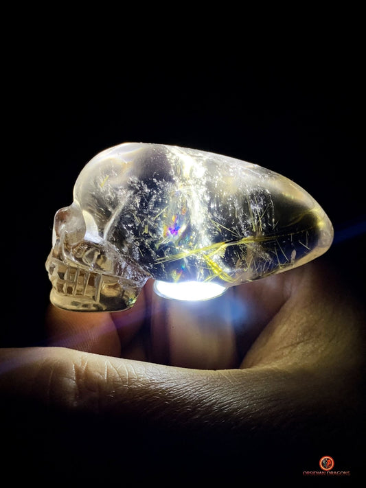 Crâne de Cristal Allongé en Quartz Rutile - Énergie et Éveil | obsidian dragons