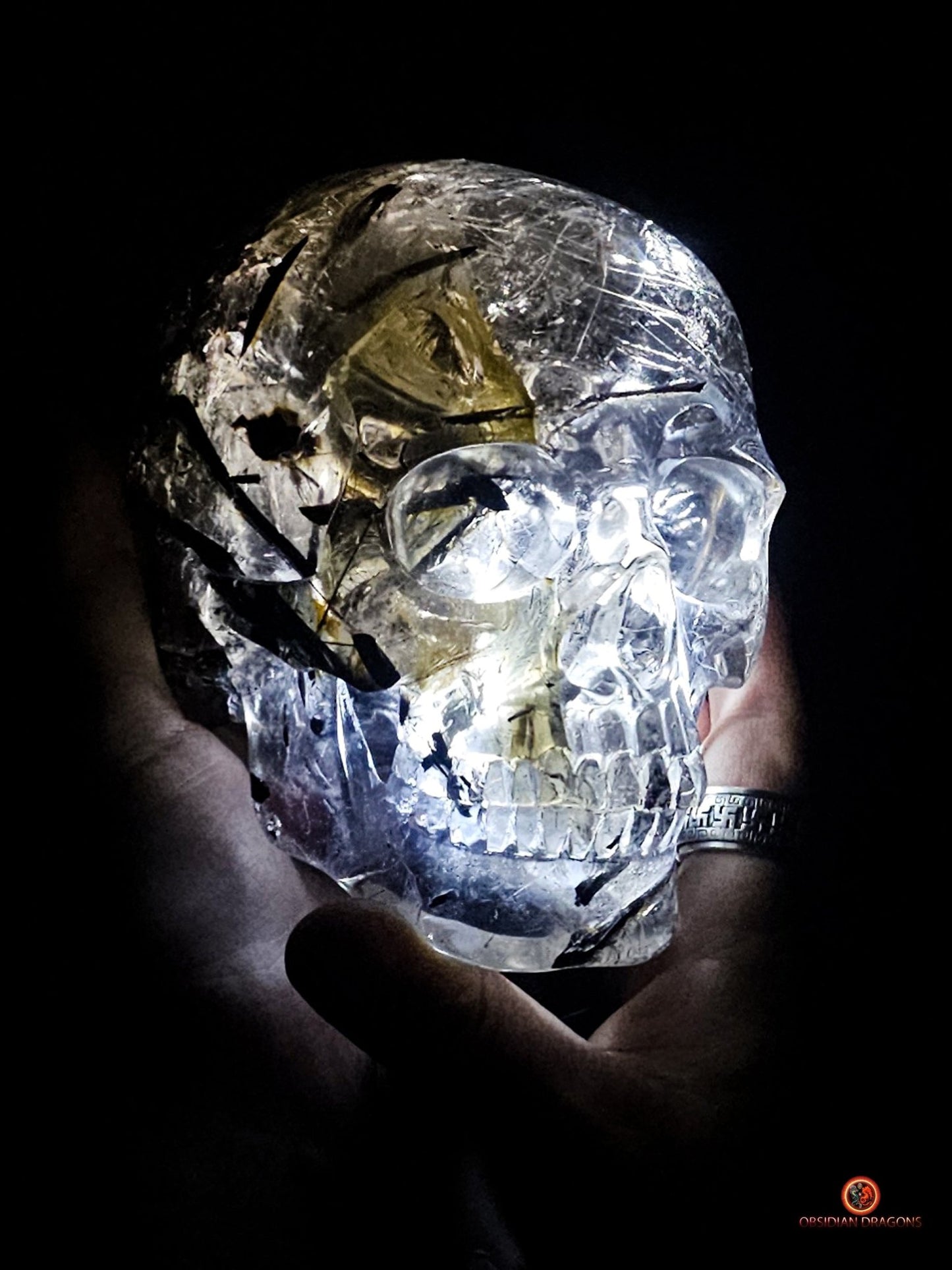 Crâne de Cristal Exceptionnel - Cristal de Roche à Inclusions - obsidian dragons