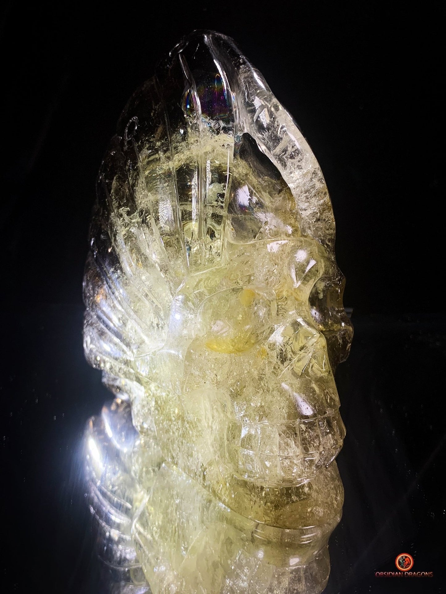 Crâne de Cristal Fontaine à Encens – Quartz Fumé & Cristal - obsidian dragons