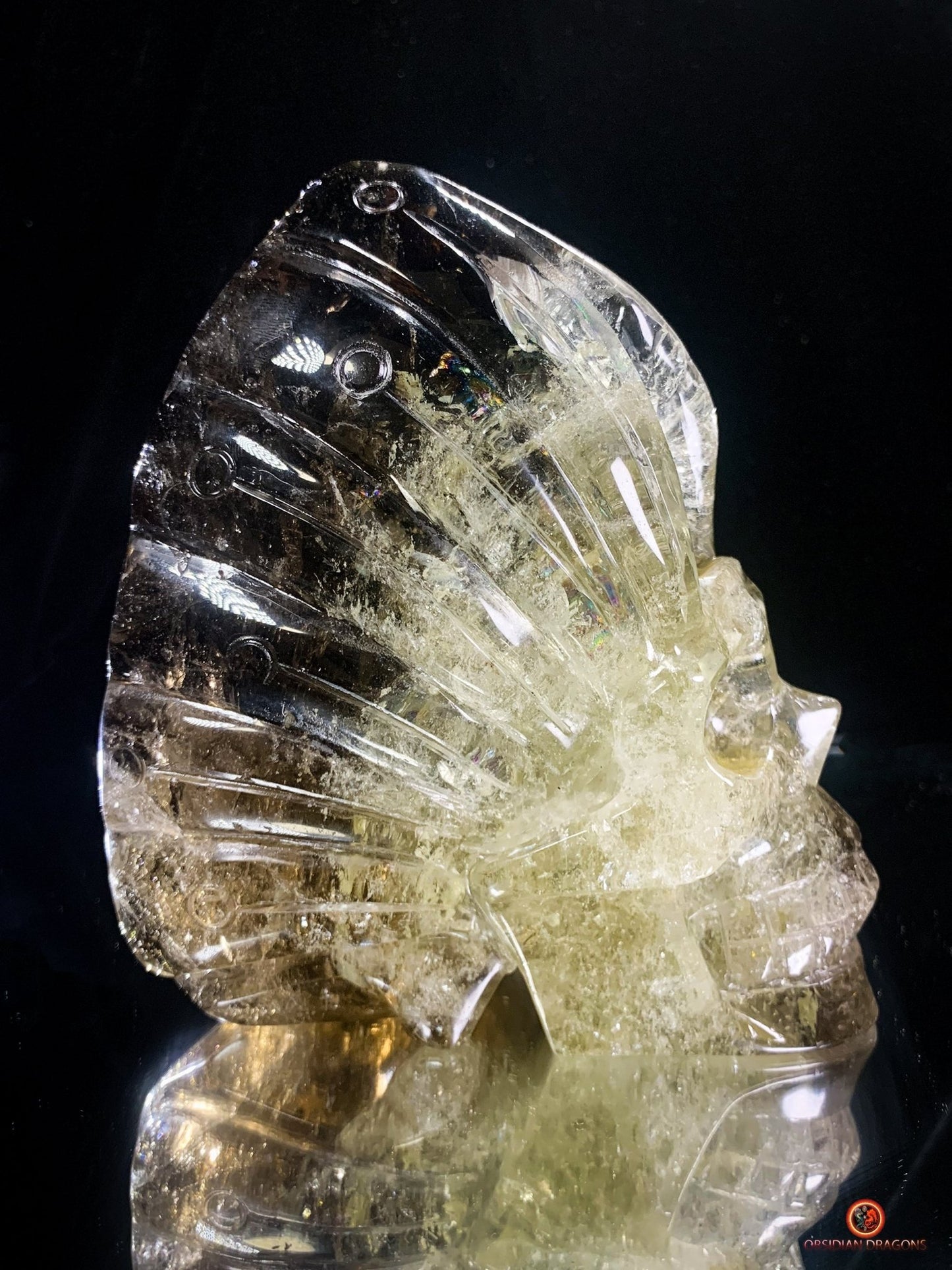 Crâne de Cristal Fontaine à Encens – Quartz Fumé & Cristal | obsidian dragons