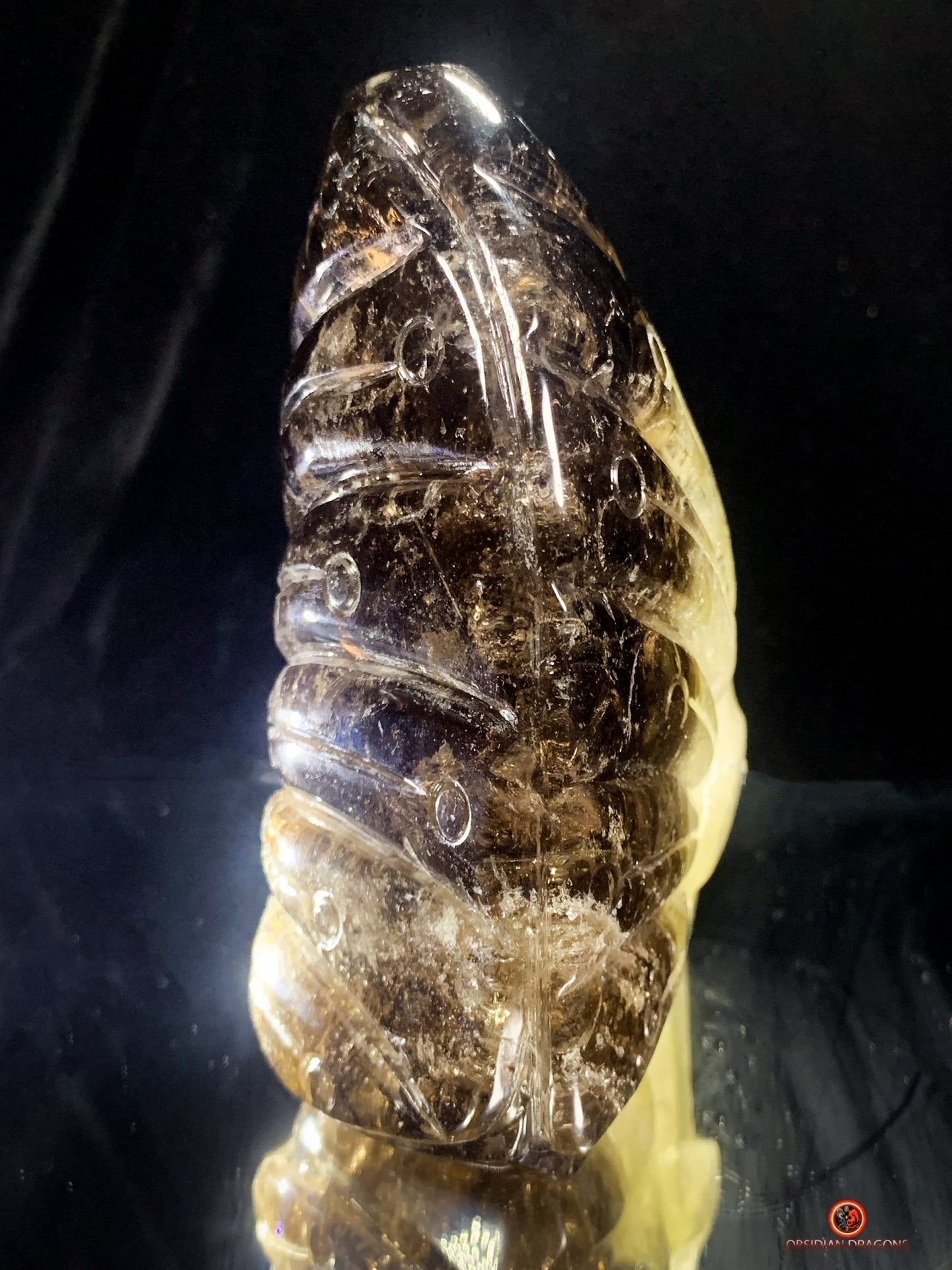 Crâne de Cristal Fontaine à Encens – Quartz Fumé & Cristal - obsidian dragons