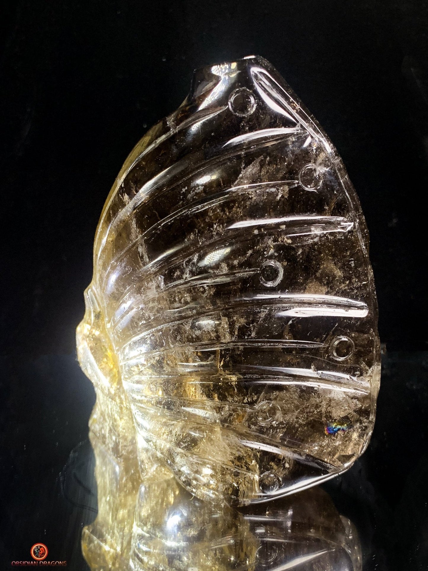 Crâne de Cristal Fontaine à Encens – Quartz Fumé & Cristal - obsidian dragons