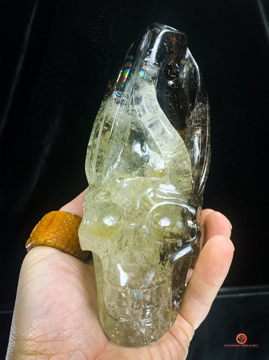 Crâne de Cristal Fontaine à Encens – Quartz Fumé & Cristal | obsidian dragons