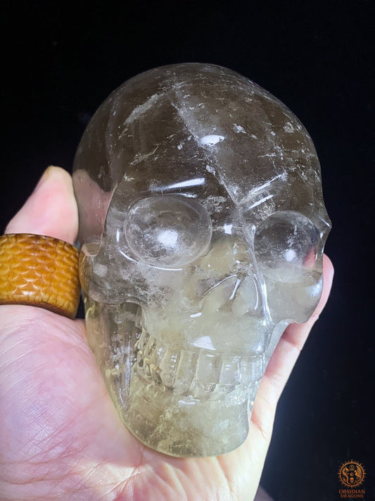 Crâne de Cristal Quartz Fumé Naturel – Reflets Arc-en-Ciel | obsidian dragons