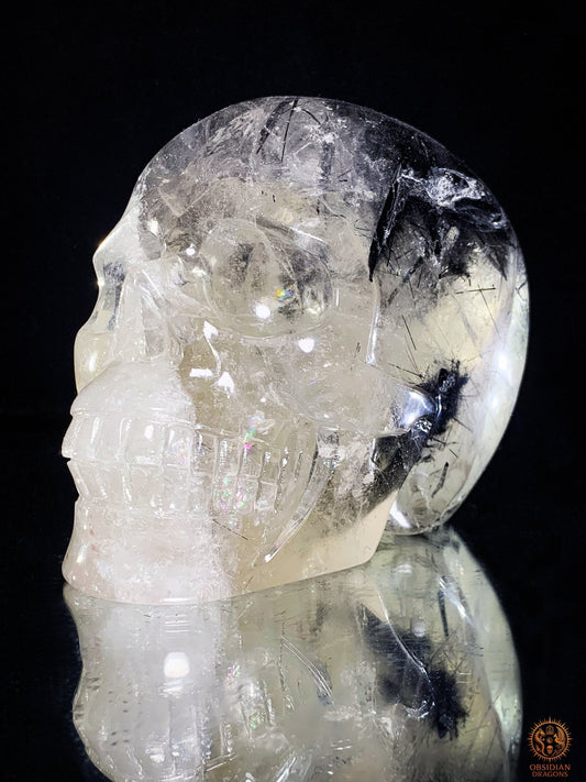 Crâne de Cristal - cristal de roche à Tourmaline Noire – Rare | obsidian dragons