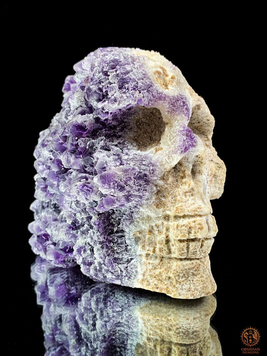 Crâne de Cristal en Améthyste Brute – Gardien des Origines | obsidian dragons