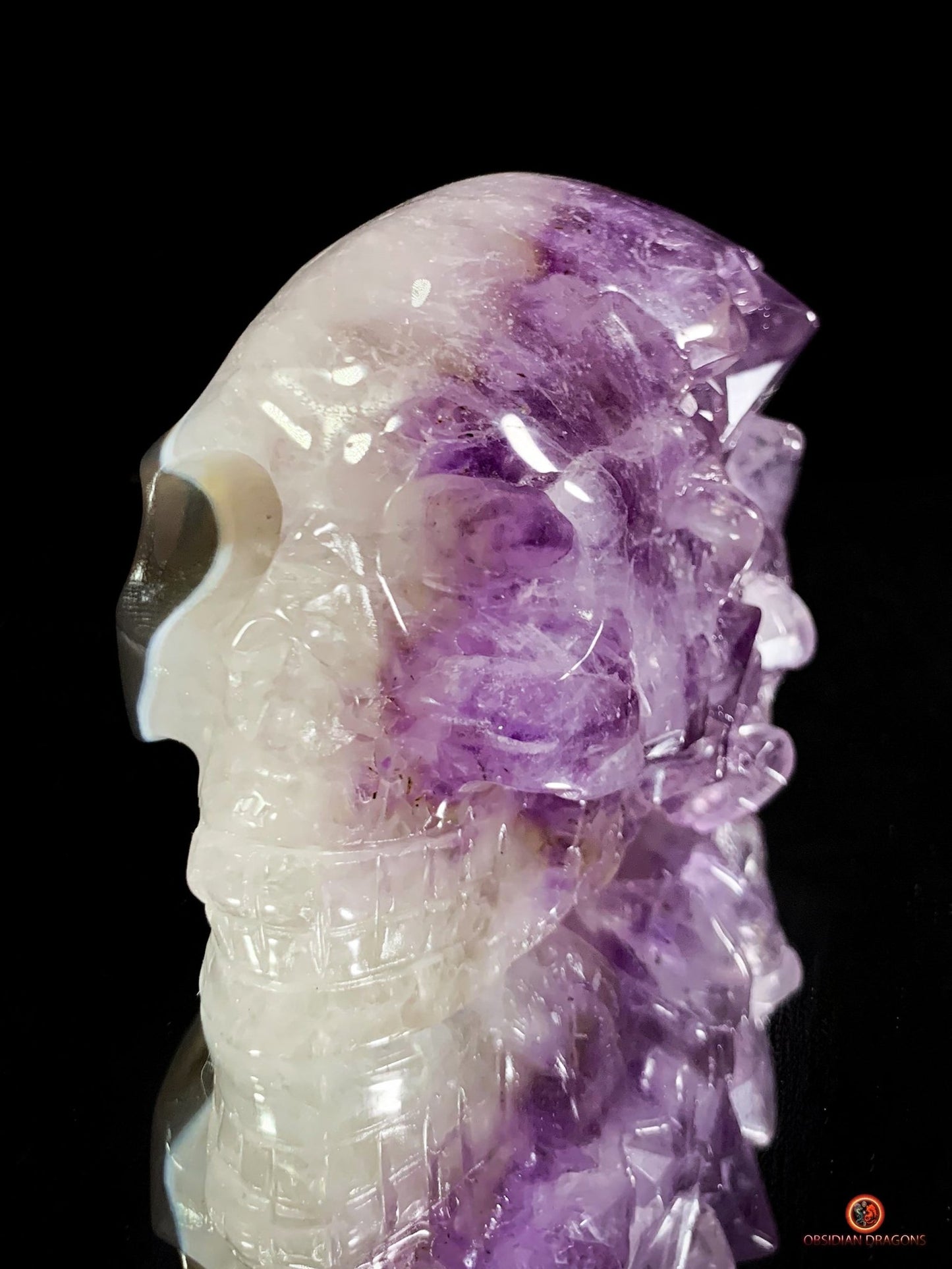 Crâne de Cristal en Améthyste – Cristal d’Éveil rare | obsidian dragons