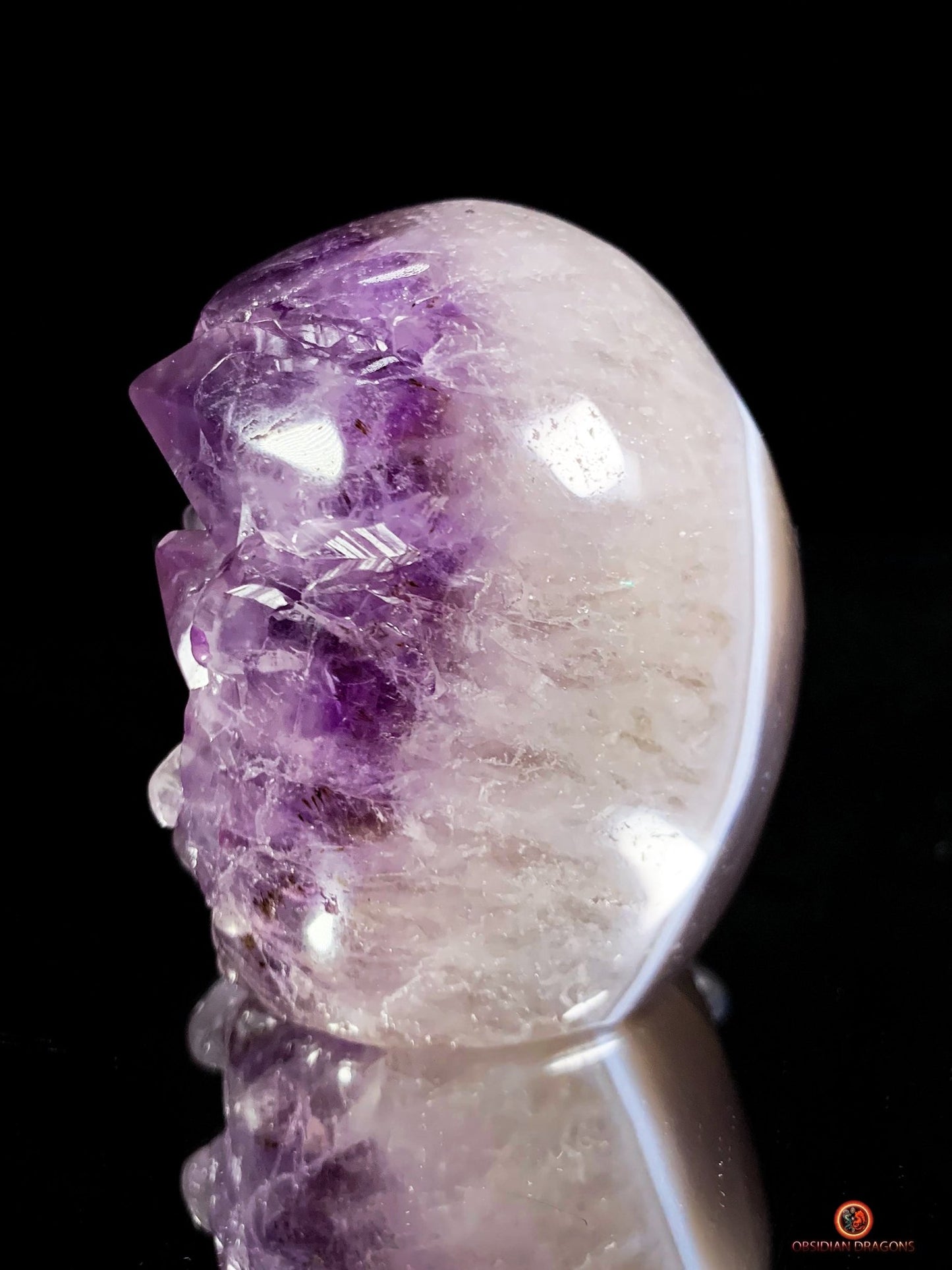 Crâne de Cristal en Améthyste – Cristal d’Éveil rare | obsidian dragons