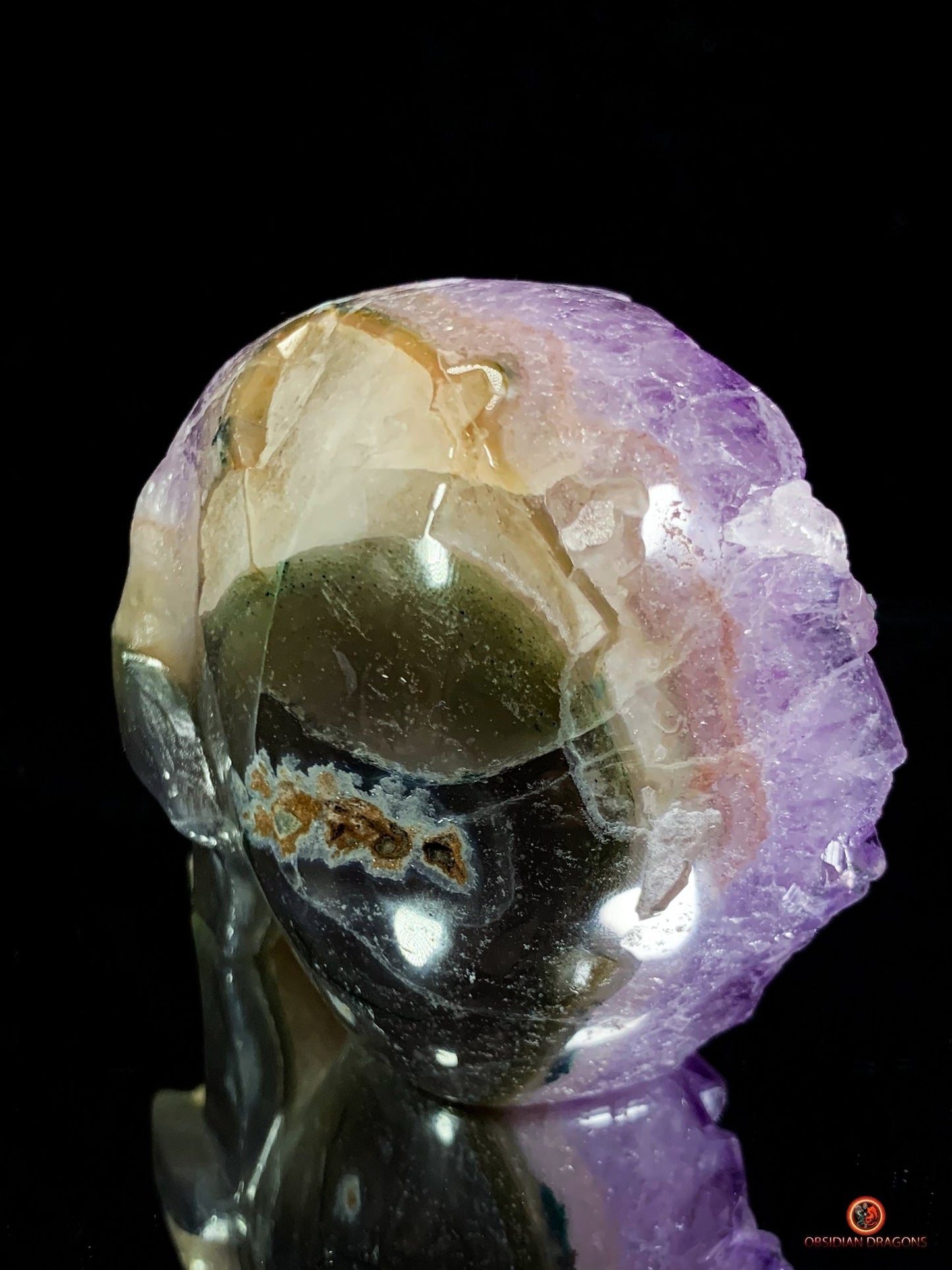 Crâne de Cristal en Améthyste – Fusion du Cristal et de l’Âme | obsidian dragons