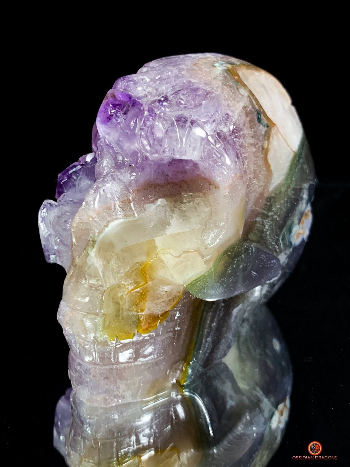 Crâne de Cristal en Améthyste – Fusion du Cristal et de l’Âme - obsidian dragons