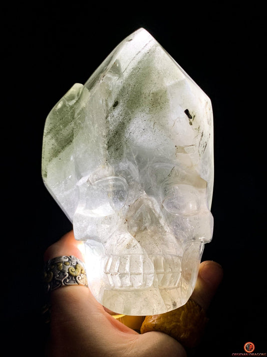 Crâne de Cristal en Quartz Fantôme - Lodolite – Éveil Minéral | obsidian dragons