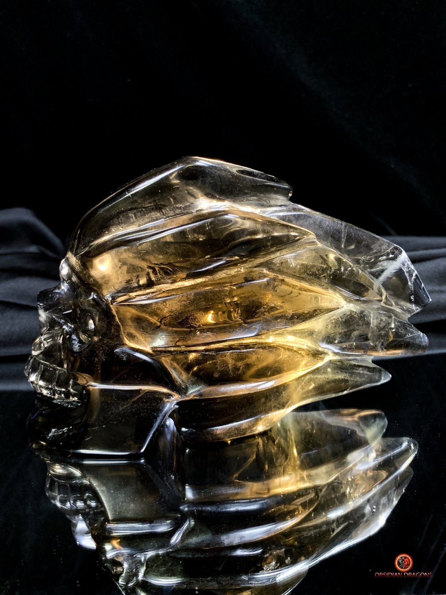 Crâne de Cristal en Quartz Fumé - Chef-d'œuvre Unique Sculpté | obsidian dragons