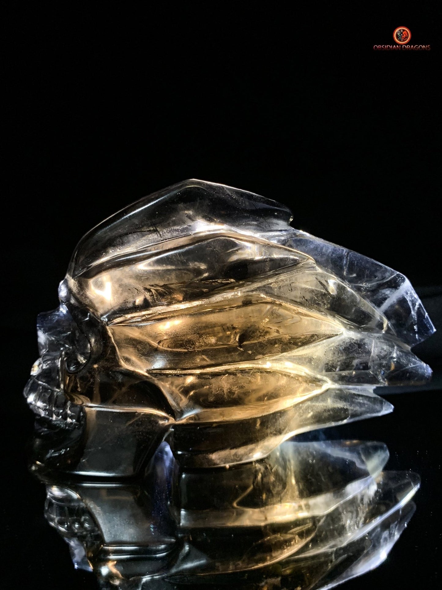 Crâne de Cristal en Quartz Fumé - Chef-d'œuvre Unique Sculpté | obsidian dragons