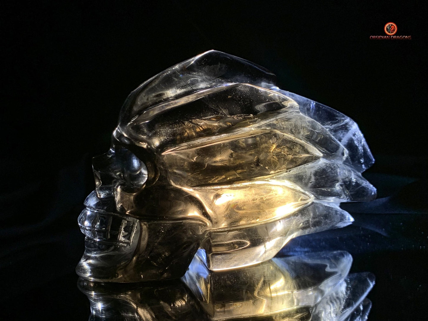 Crâne de Cristal en Quartz Fumé - Chef-d'œuvre Unique Sculpté | obsidian dragons
