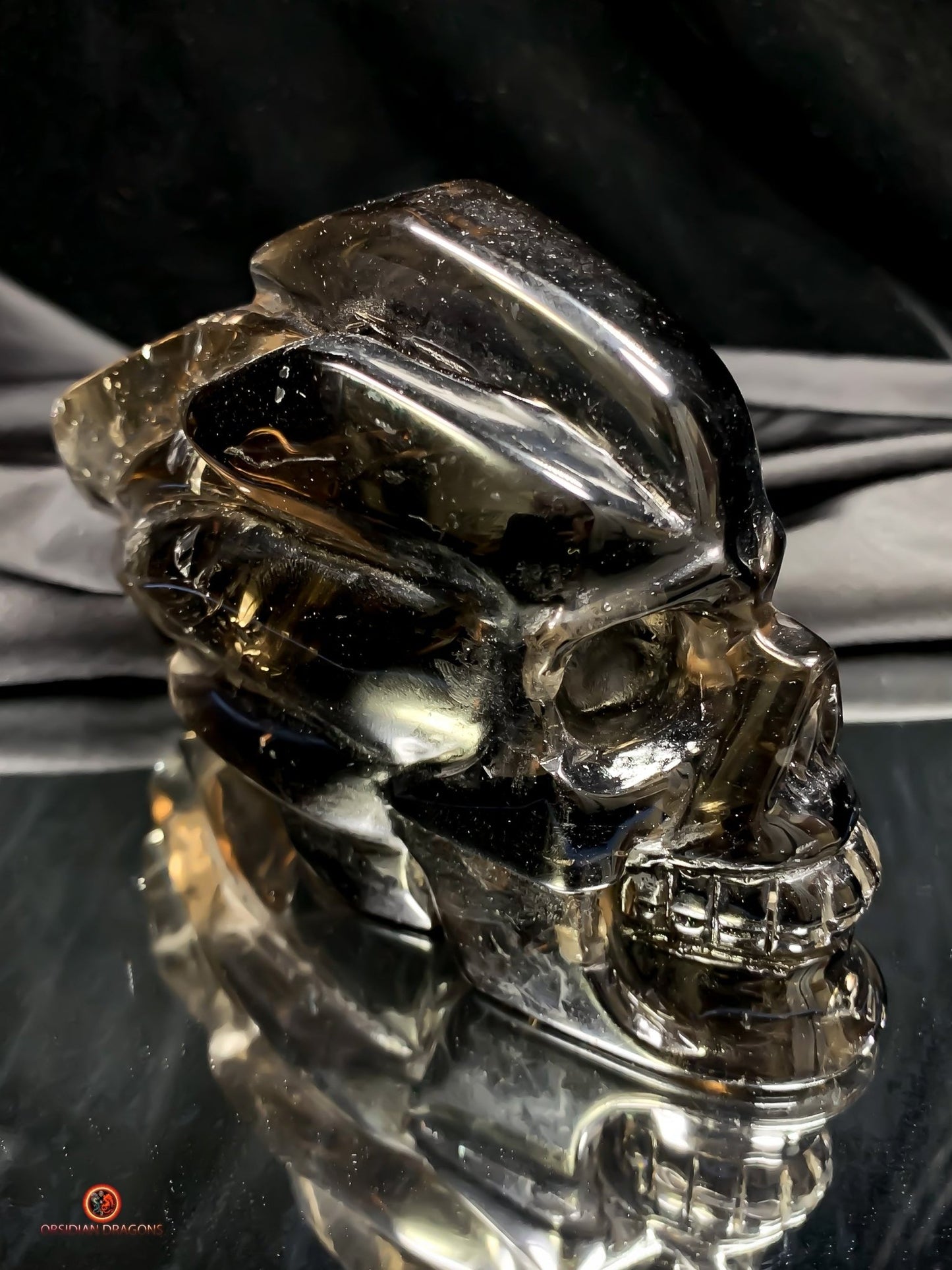 Crâne de Cristal en Quartz Fumé - Chef-d'œuvre Unique Sculpté | obsidian dragons