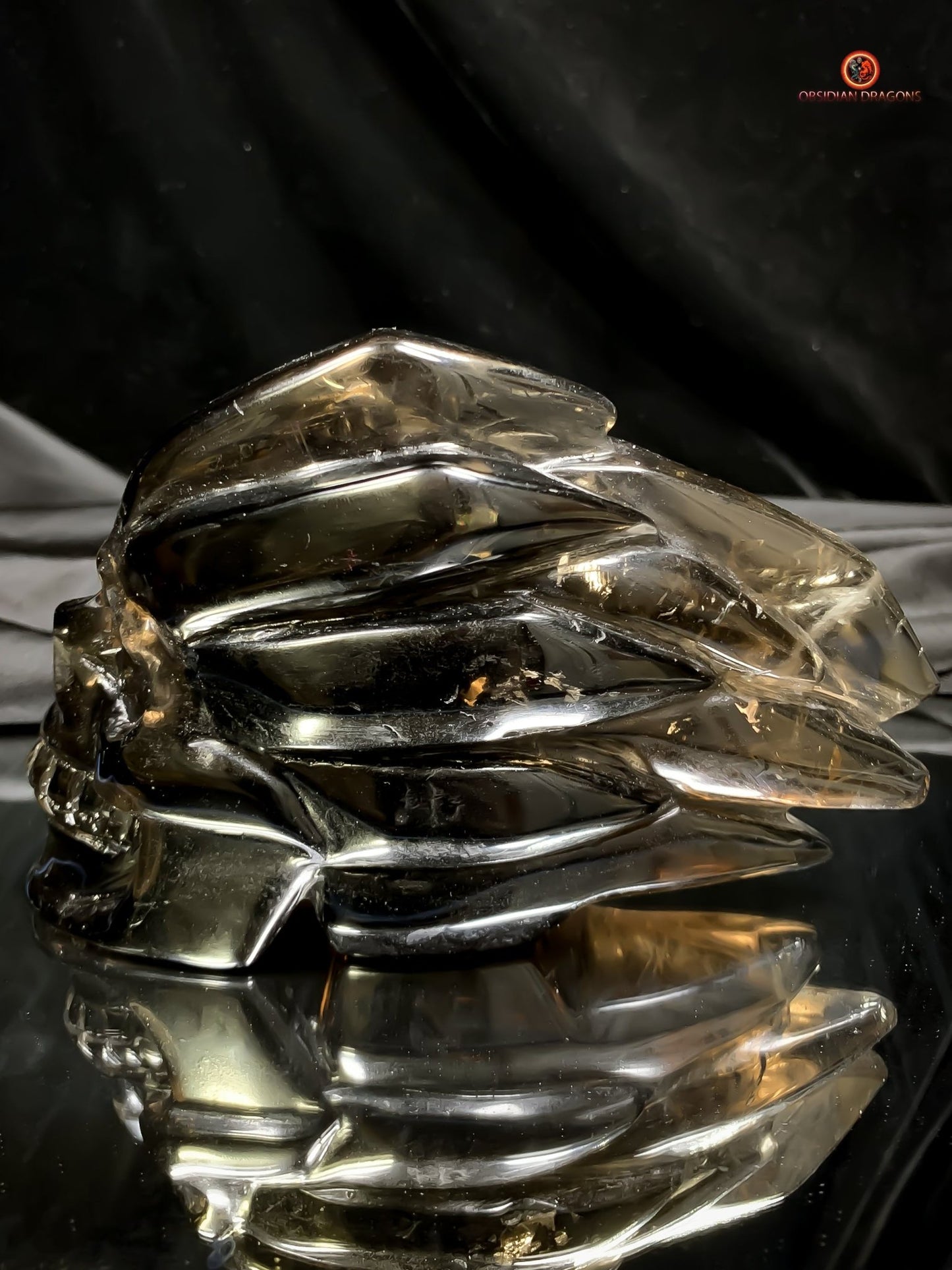 Crâne de Cristal en Quartz Fumé - Chef-d'œuvre Unique Sculpté | obsidian dragons