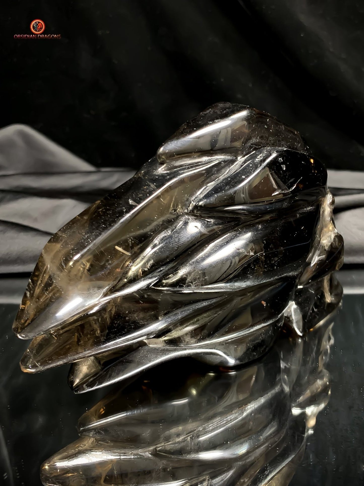 Crâne de Cristal en Quartz Fumé - Chef-d'œuvre Unique Sculpté | obsidian dragons