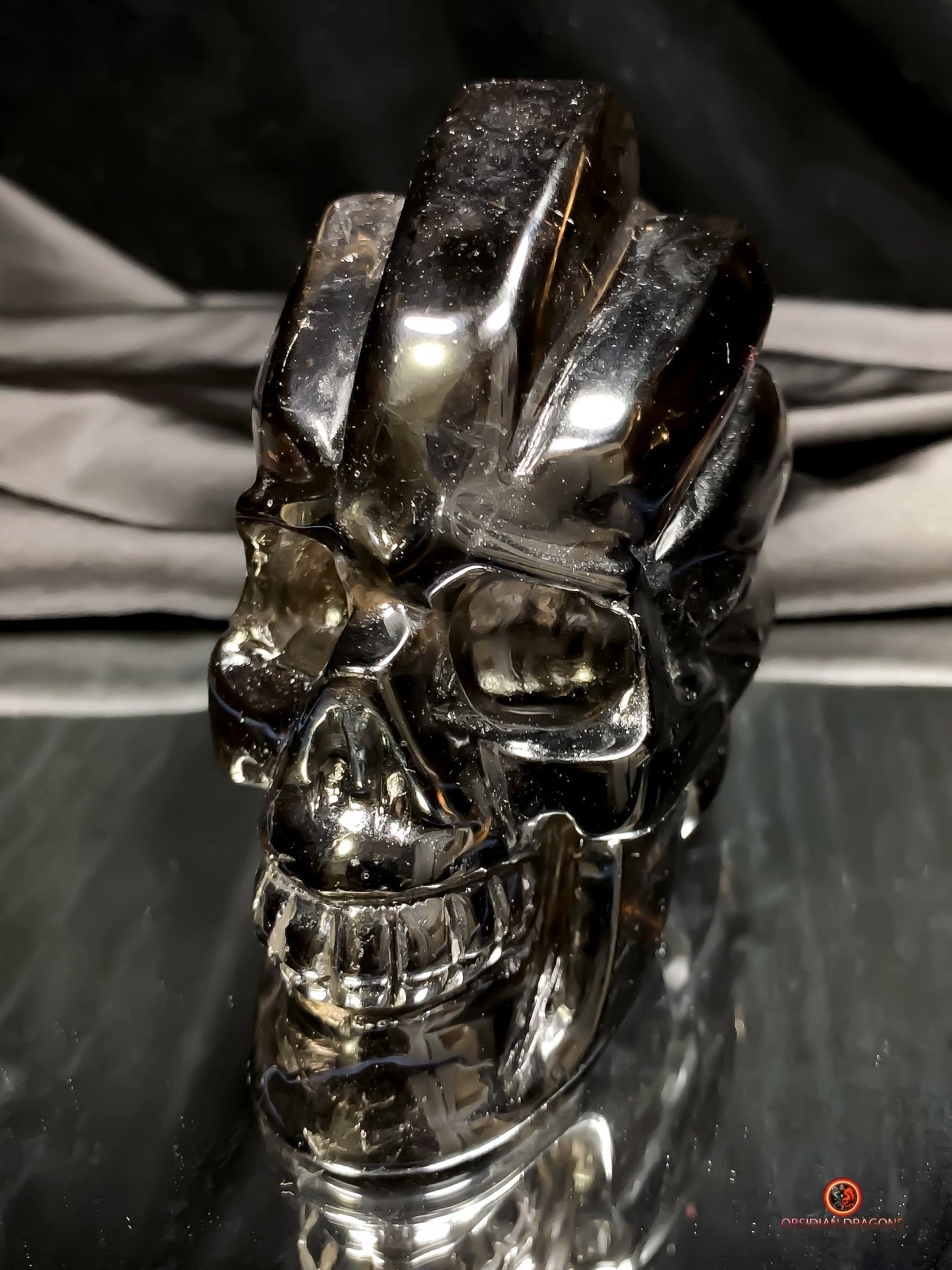 Crâne de Cristal en Quartz Fumé - Chef-d'œuvre Unique Sculpté | obsidian dragons