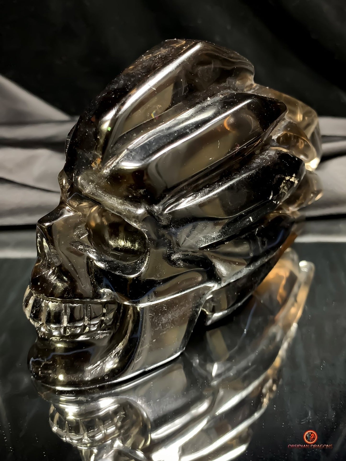 Crâne de Cristal en Quartz Fumé - Chef-d'œuvre Unique Sculpté | obsidian dragons