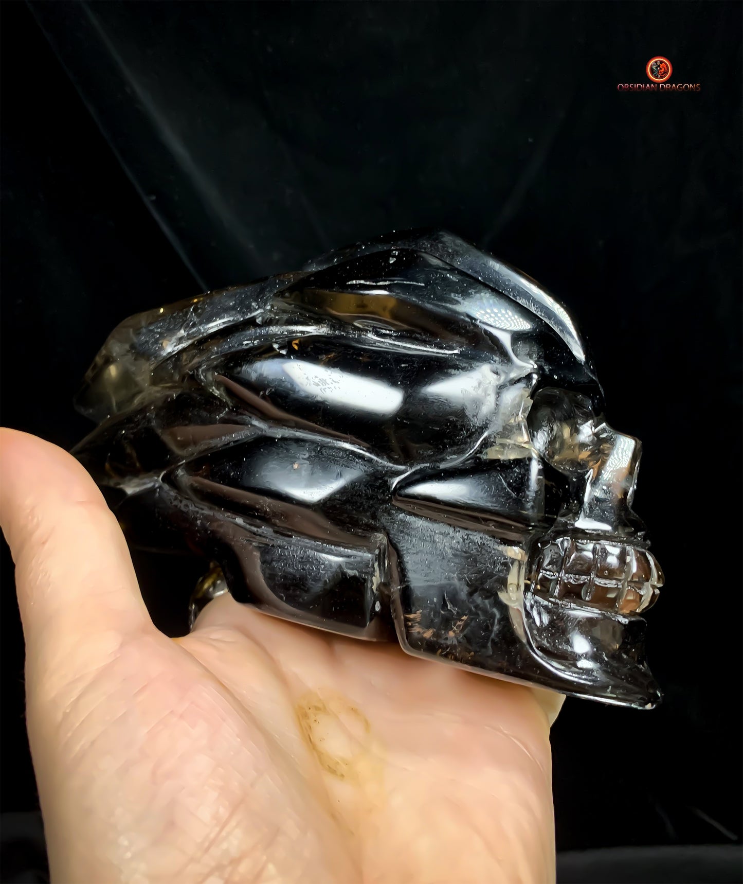 Crâne de Cristal en Quartz Fumé - Chef-d'œuvre Unique Sculpté | obsidian dragons