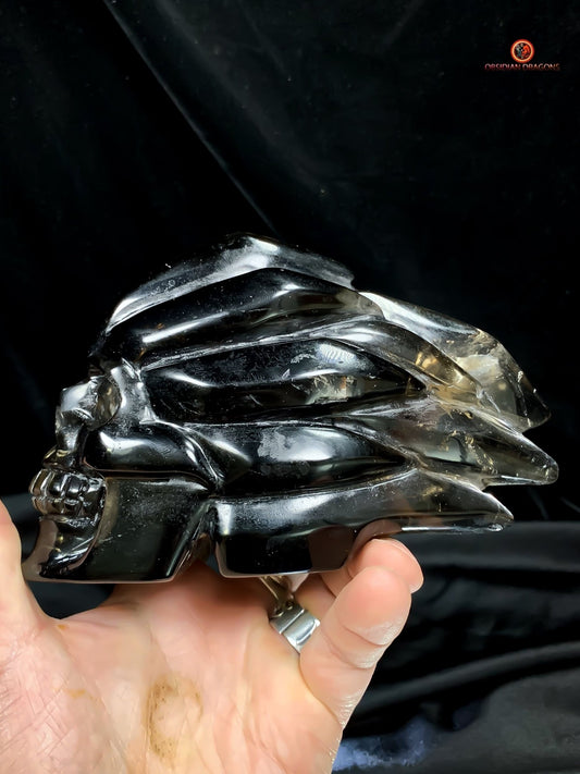 Crâne de Cristal en Quartz Fumé - Chef-d'œuvre Unique Sculpté | obsidian dragons