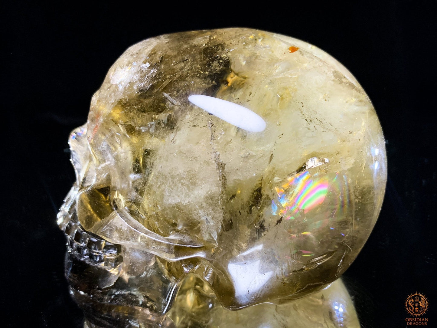 Crâne de Cristal en Quartz Fumé – Reflets Arc-en-Ciel - rare | obsidian dragons