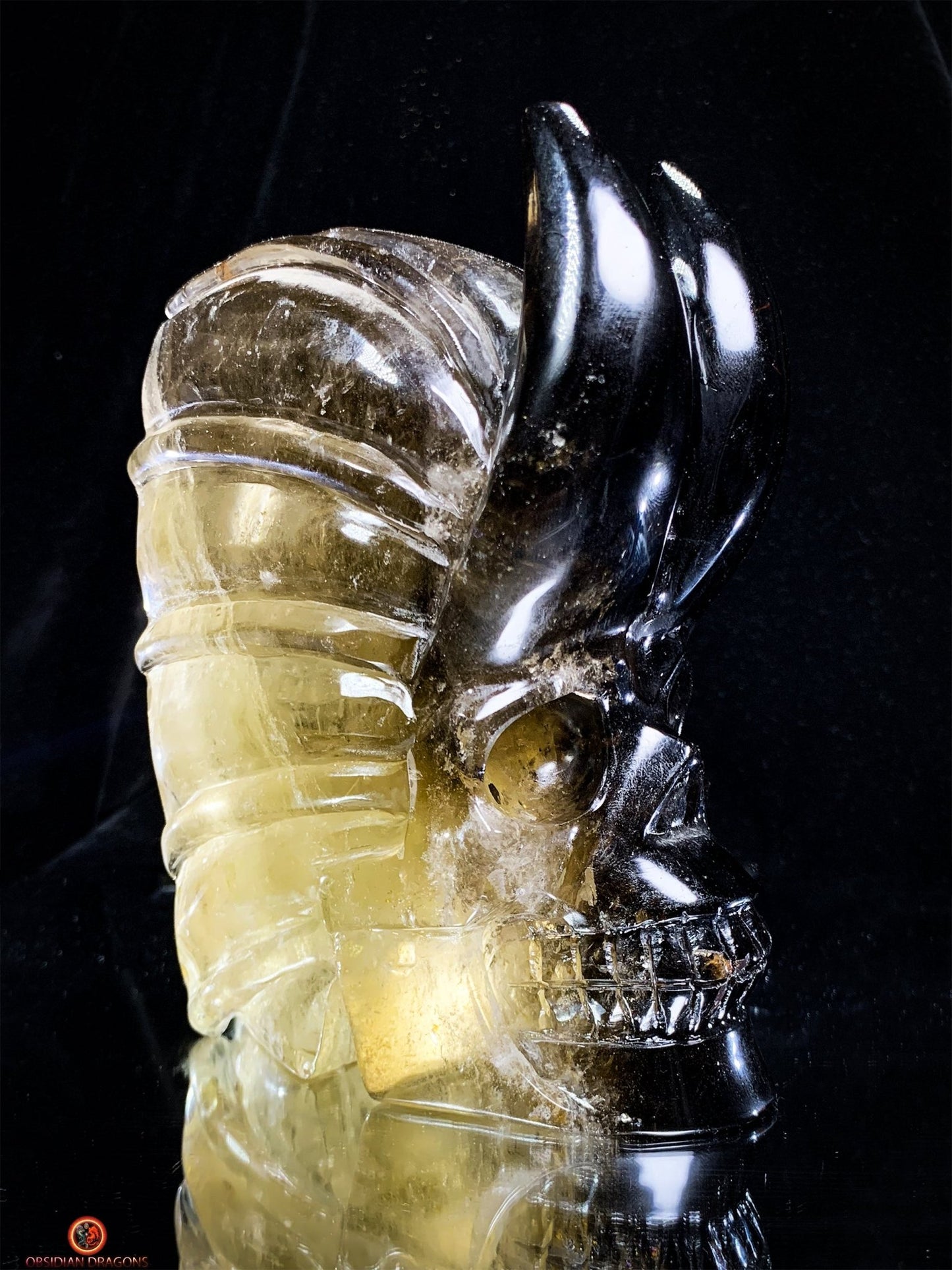 Crâne de Cristal en Quartz Fumé – Sanctuaire d’un Esprit Yōkai | obsidian dragons