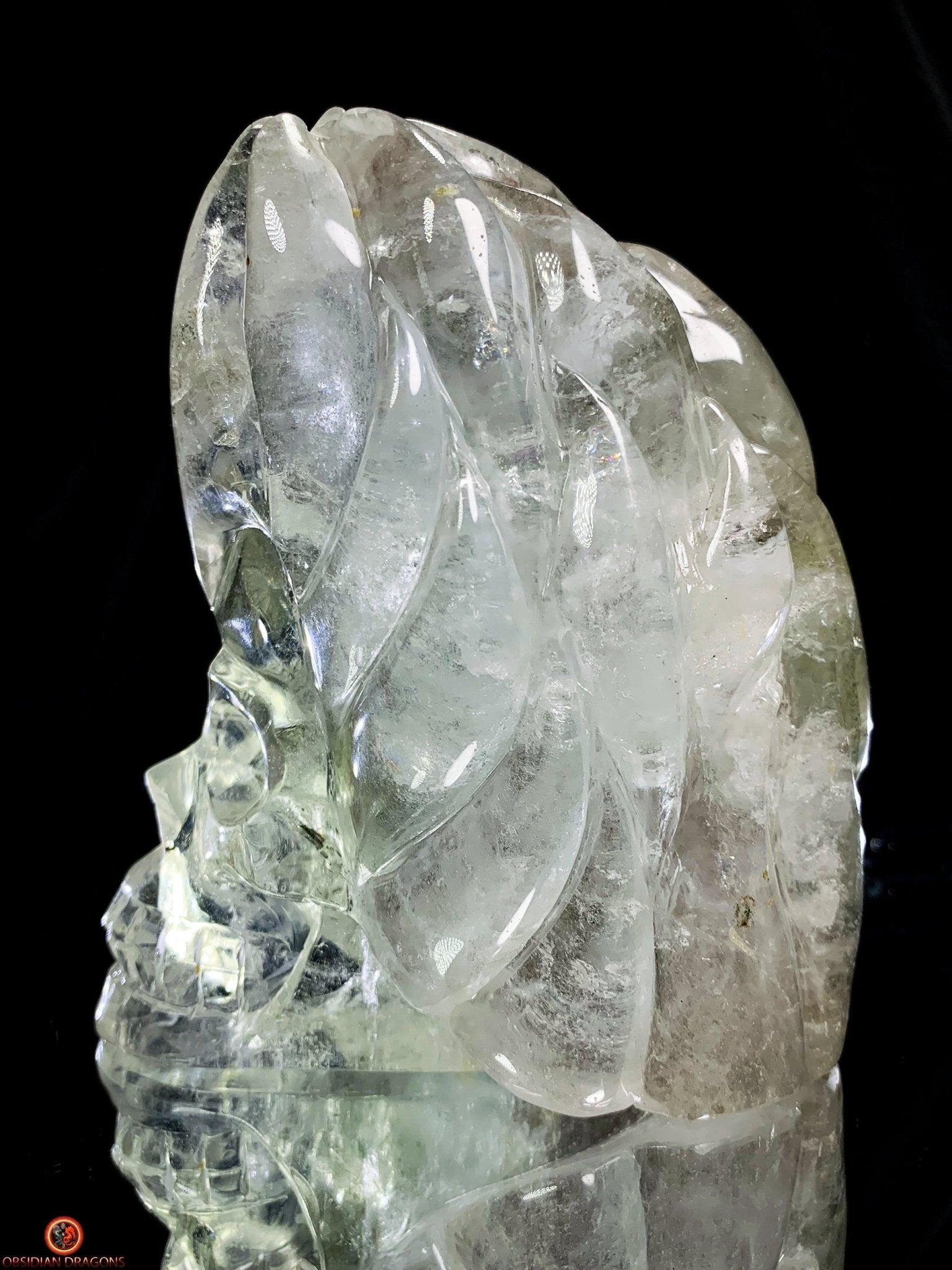 Crâne de Cristal en Quartz Jardin - Flammes Intérieures | obsidian dragons