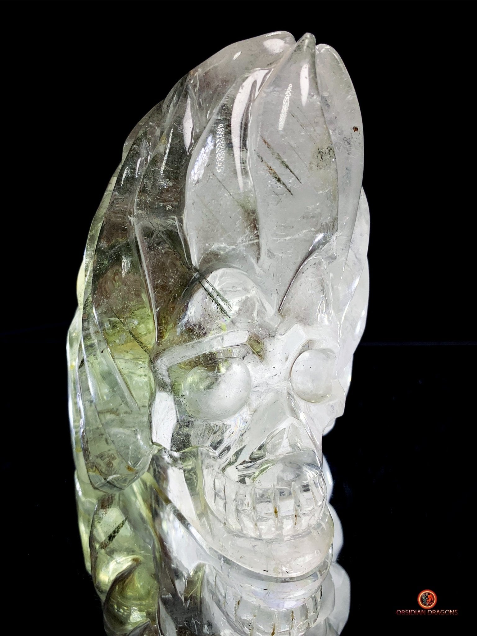 Crâne de Cristal en Quartz Jardin - Flammes Intérieures - obsidian dragons