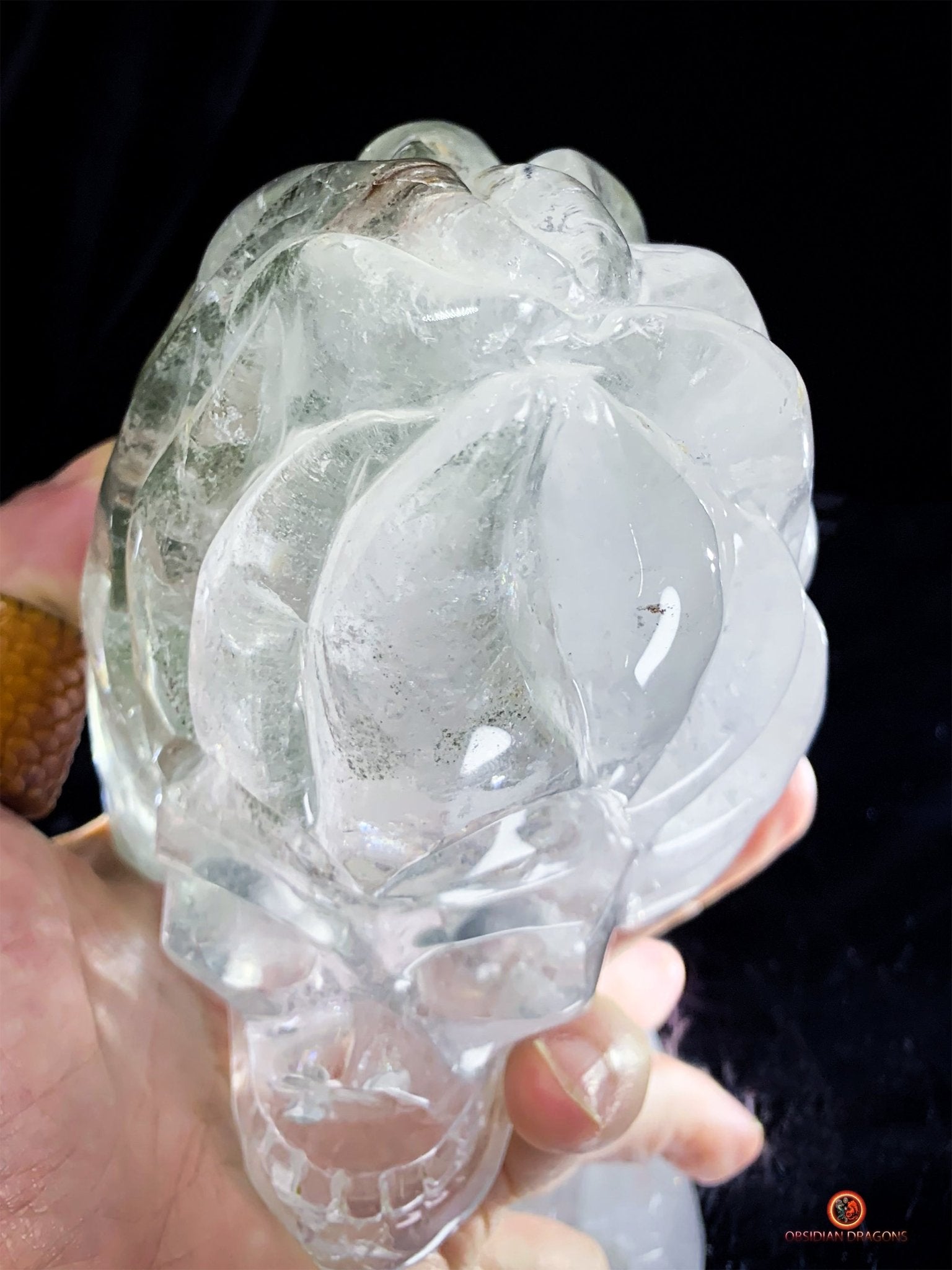 Crâne de Cristal en Quartz Jardin - Flammes Intérieures - obsidian dragons