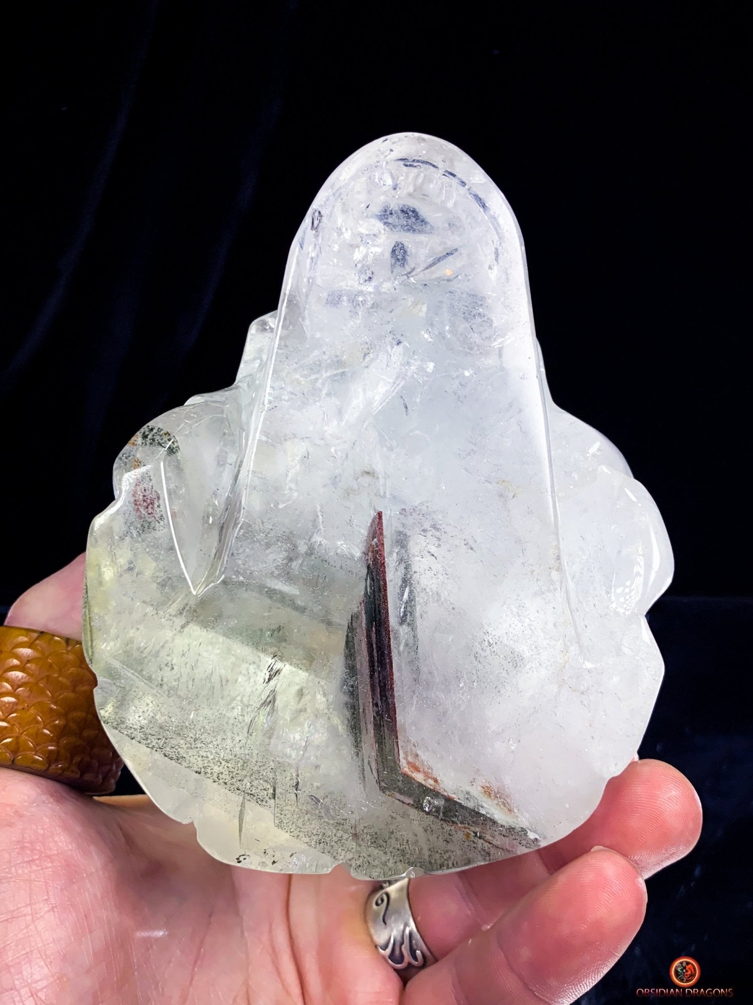 Crâne de Cristal en Quartz Jardin - Flammes Intérieures - obsidian dragons