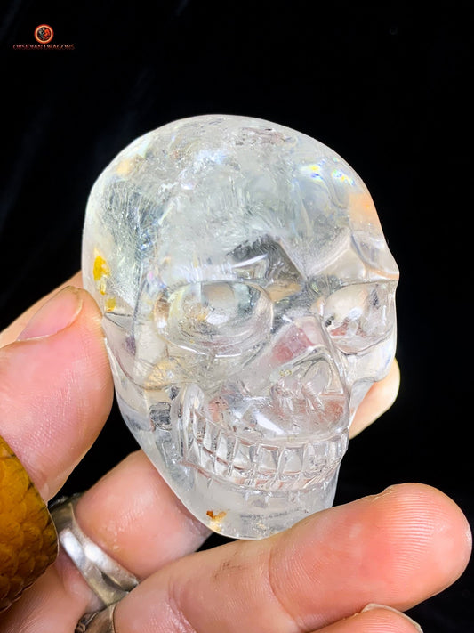 Crâne de Cristal en cristal de roche aux reflets arc-en-ciel | obsidian dragons