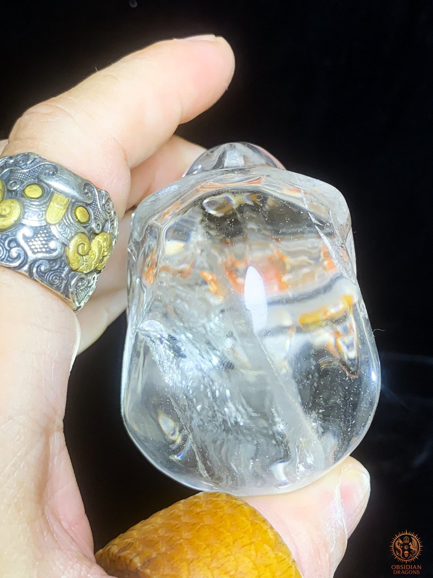 Crâne de Cristal en cristal de roche - sang de la terre - obsidian dragons