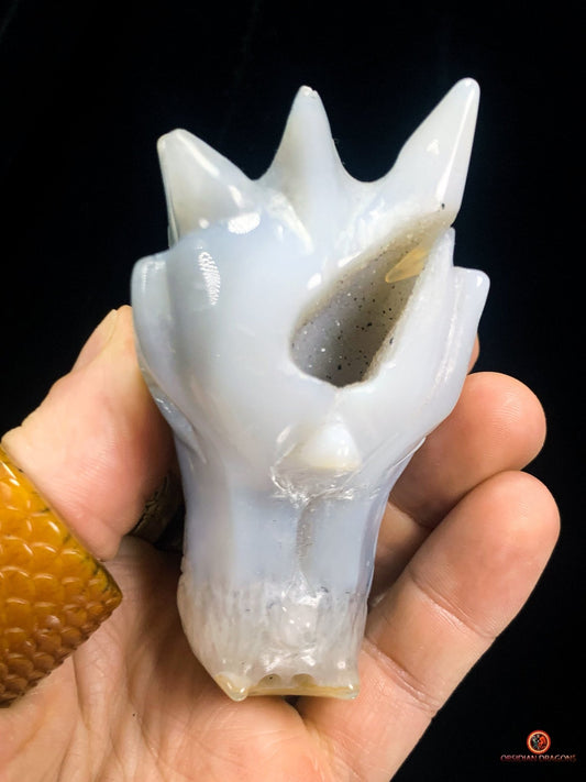 Crâne de Dragon Géode de Quartz et Agate – Ancrage Spirituel | obsidian dragons
