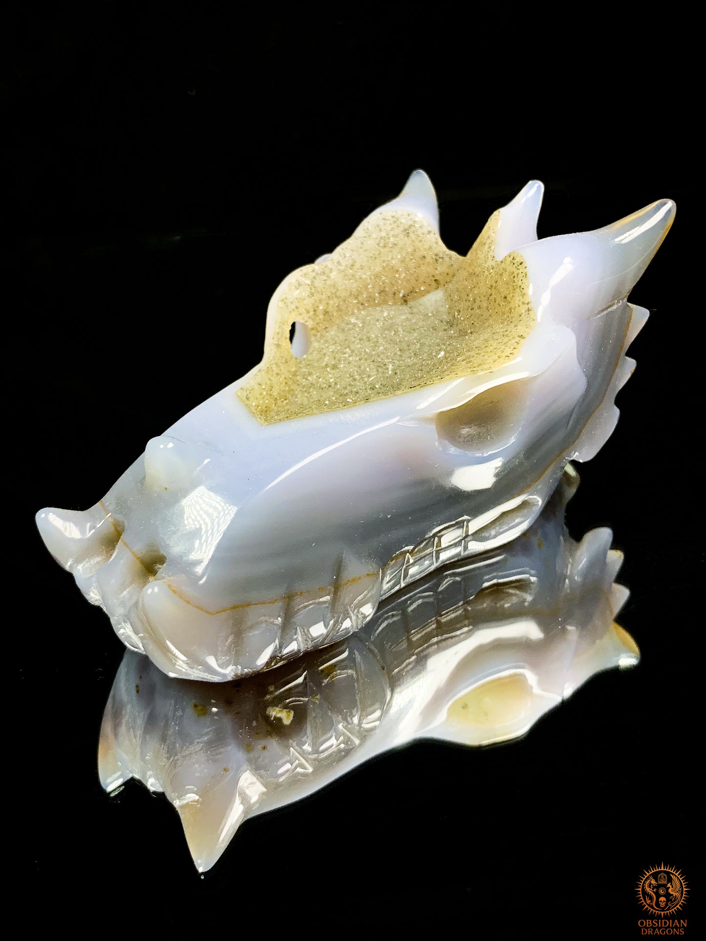 Crâne de Dragon en Agate – Géode de Quartz – Esprit des Brumes | obsidian dragons