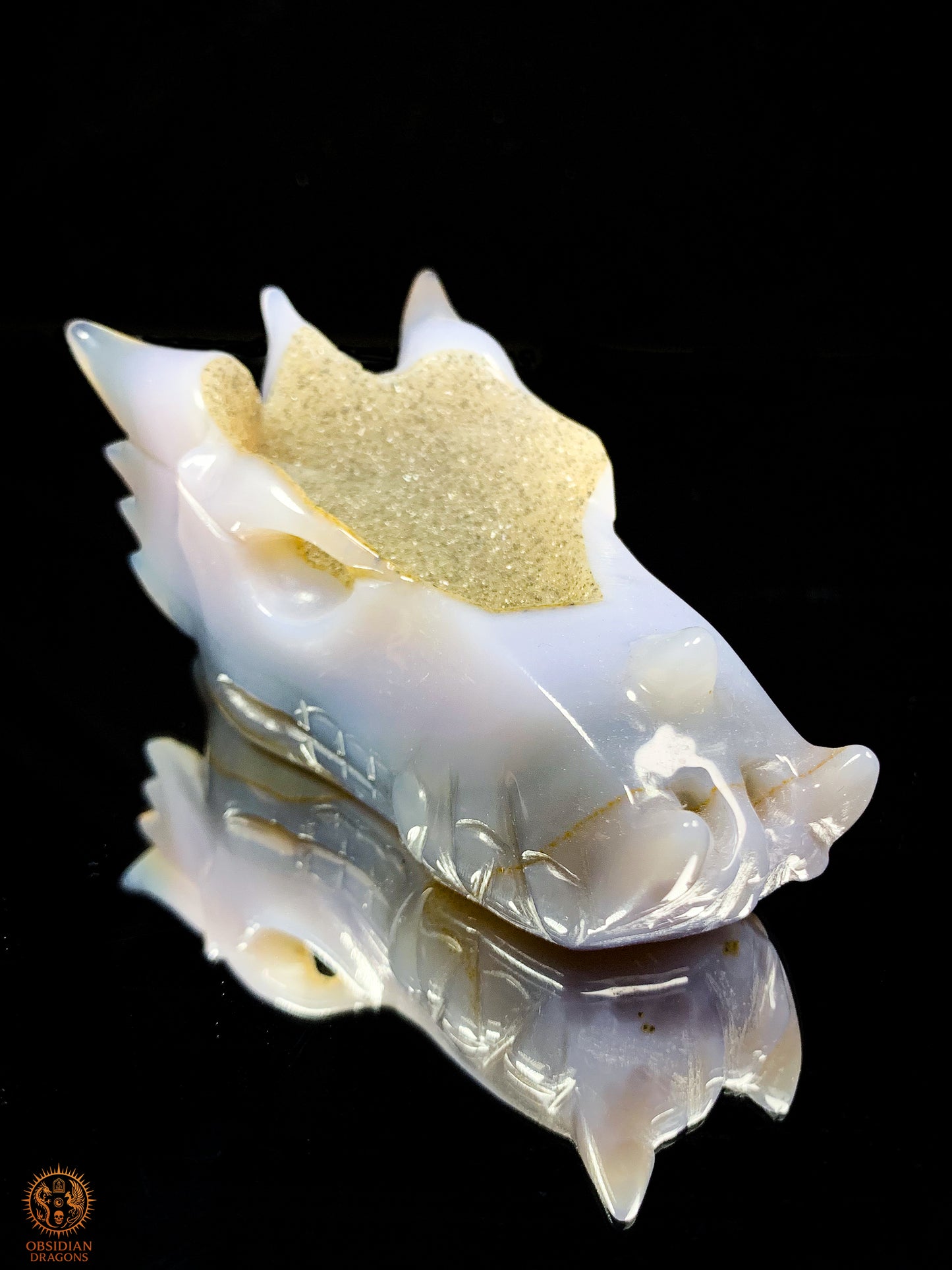 Crâne de Dragon en Agate – Géode de Quartz – Esprit des Brumes | obsidian dragons