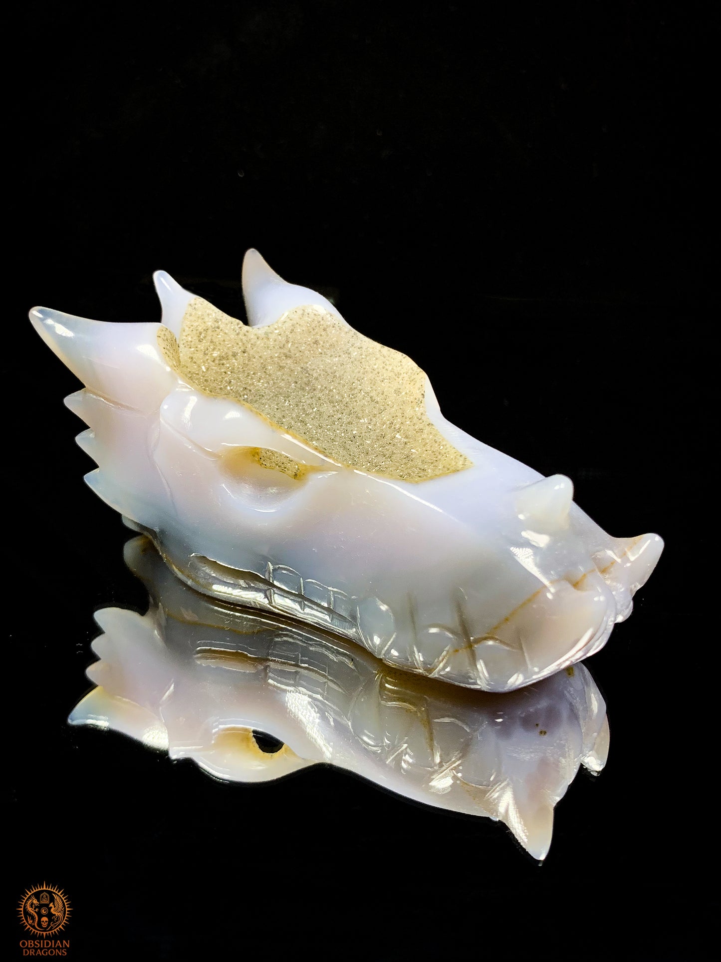 Crâne de Dragon en Agate – Géode de Quartz – Esprit des Brumes | obsidian dragons