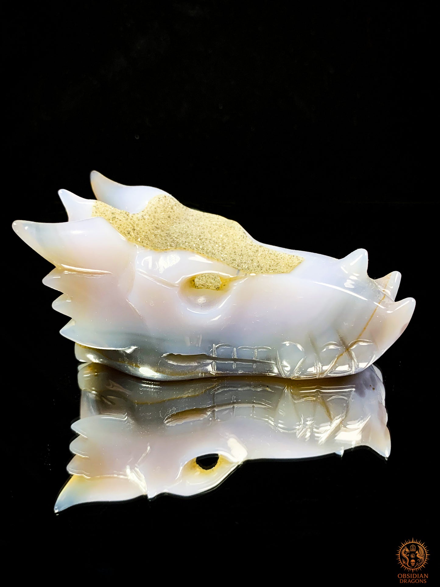 Crâne de Dragon en Agate – Géode de Quartz – Esprit des Brumes | obsidian dragons