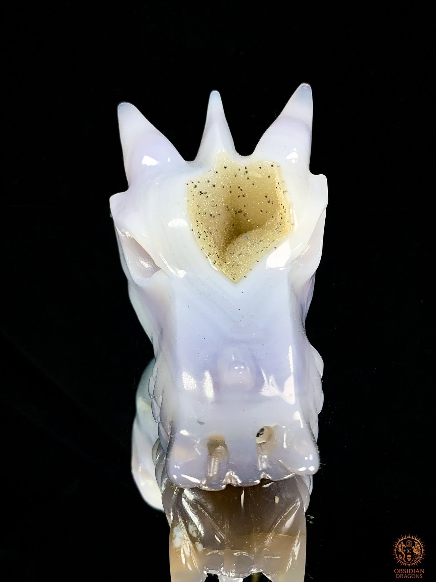 Crâne de Dragon en Agate – Géode de Quartz – Gardien des Brumes | obsidian dragons