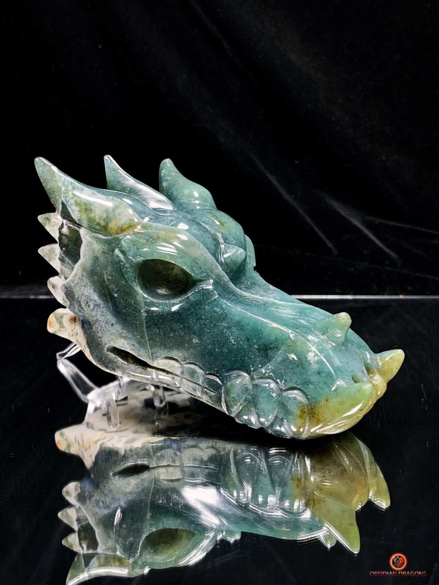 Crâne de Dragon en Agate Mousse - Puissance Spirituelle | obsidian dragons