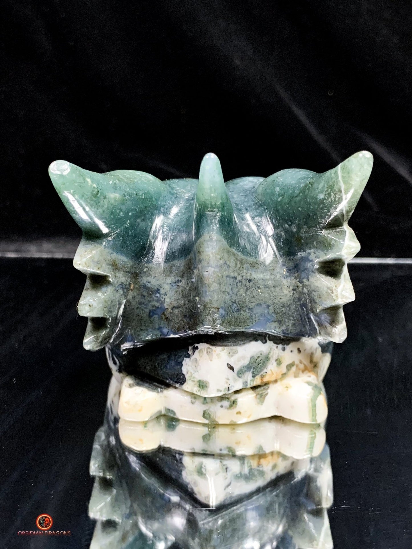 Crâne de Dragon en Agate Mousse - Puissance Spirituelle | obsidian dragons