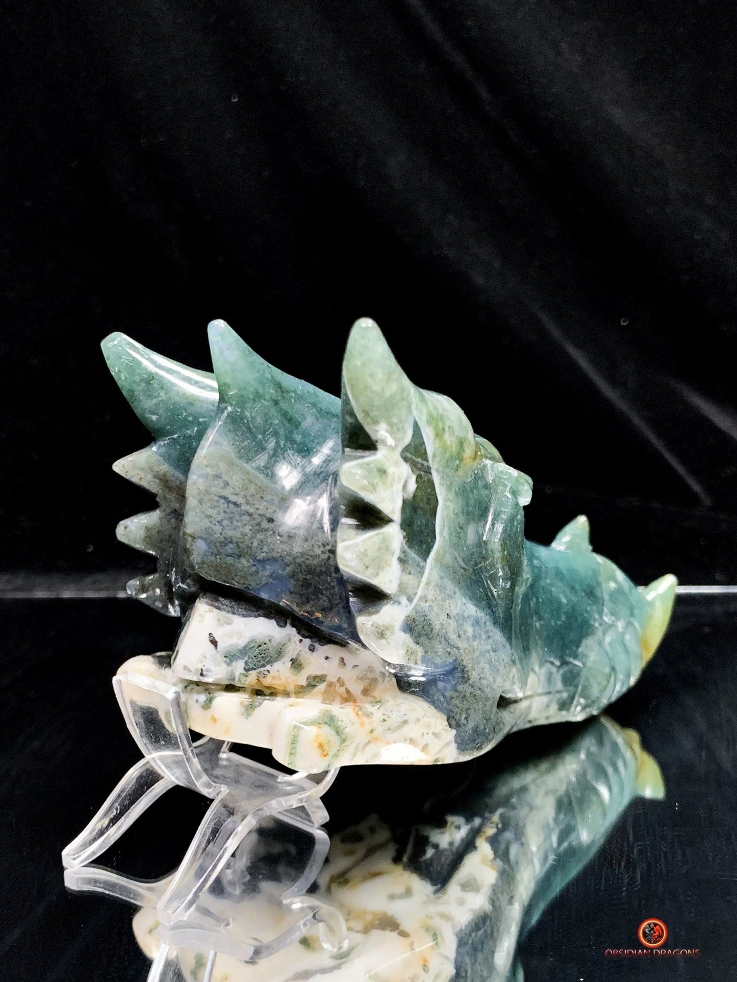 Crâne de Dragon en Agate Mousse - Puissance Spirituelle | obsidian dragons