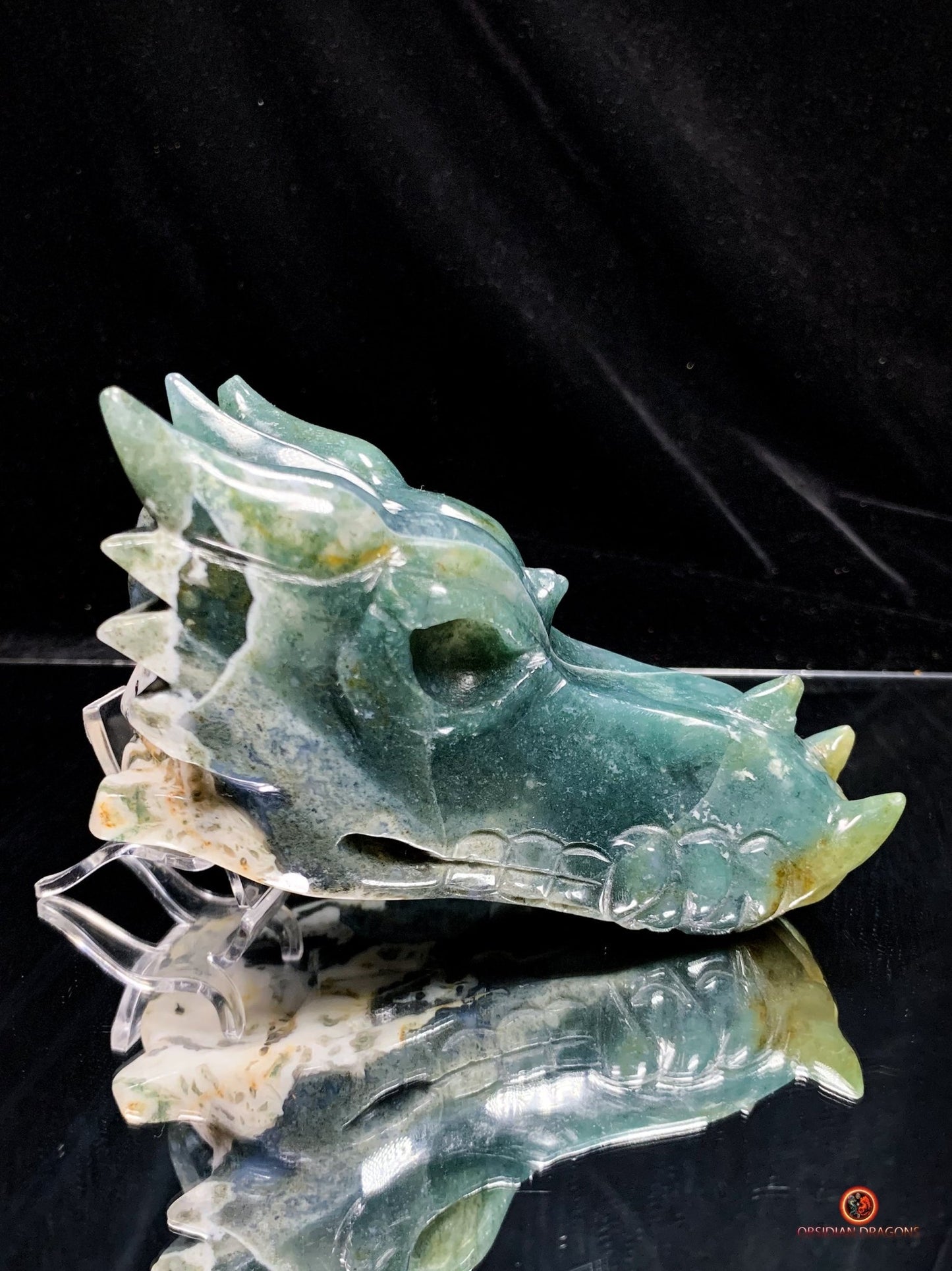 Crâne de Dragon en Agate Mousse - Puissance Spirituelle | obsidian dragons