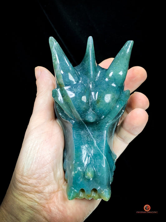 Crâne de Dragon en Agate Mousse - Puissance Spirituelle | obsidian dragons