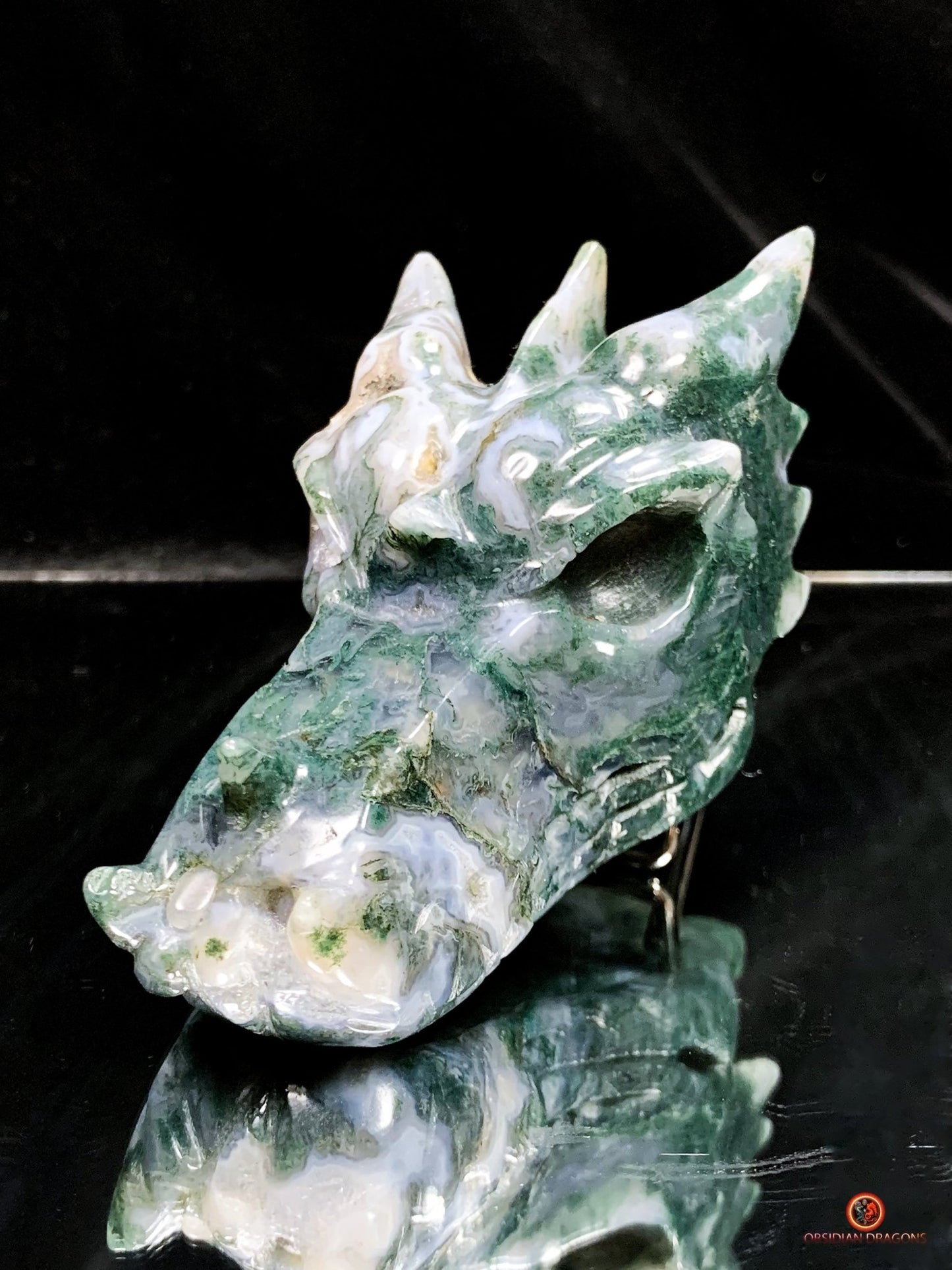 Crâne de Dragon en Agate Mousse - Puissance et Harmonie | obsidian dragons