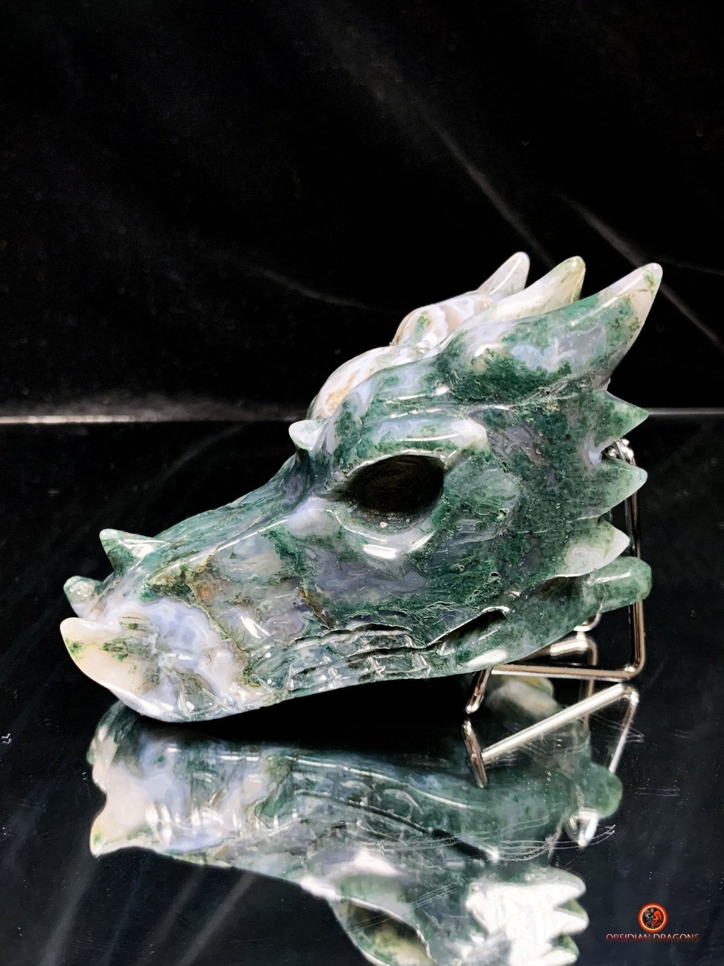 Crâne de Dragon en Agate Mousse - Puissance et Harmonie | obsidian dragons