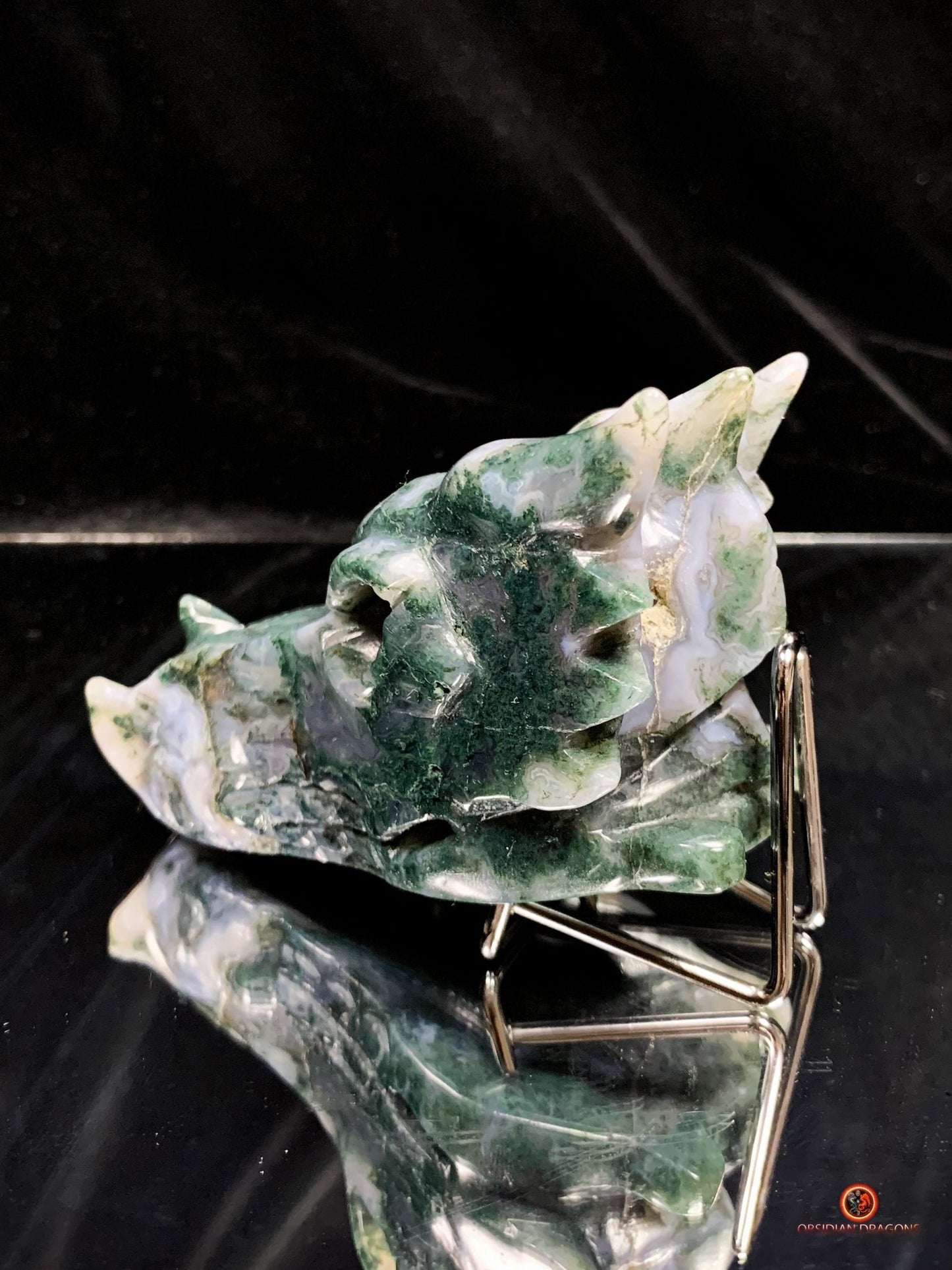 Crâne de Dragon en Agate Mousse - Puissance et Harmonie | obsidian dragons