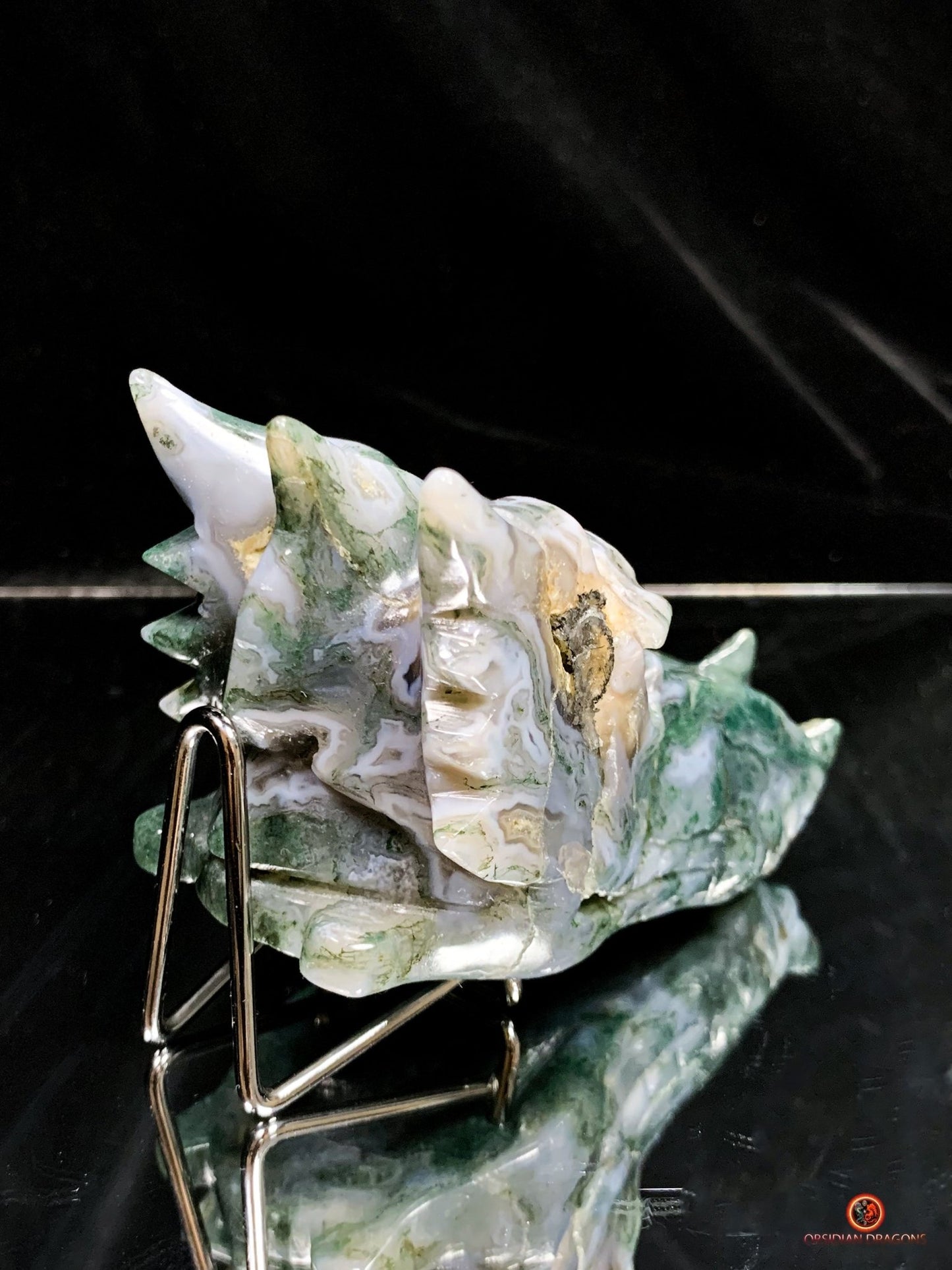 Crâne de Dragon en Agate Mousse - Puissance et Harmonie | obsidian dragons