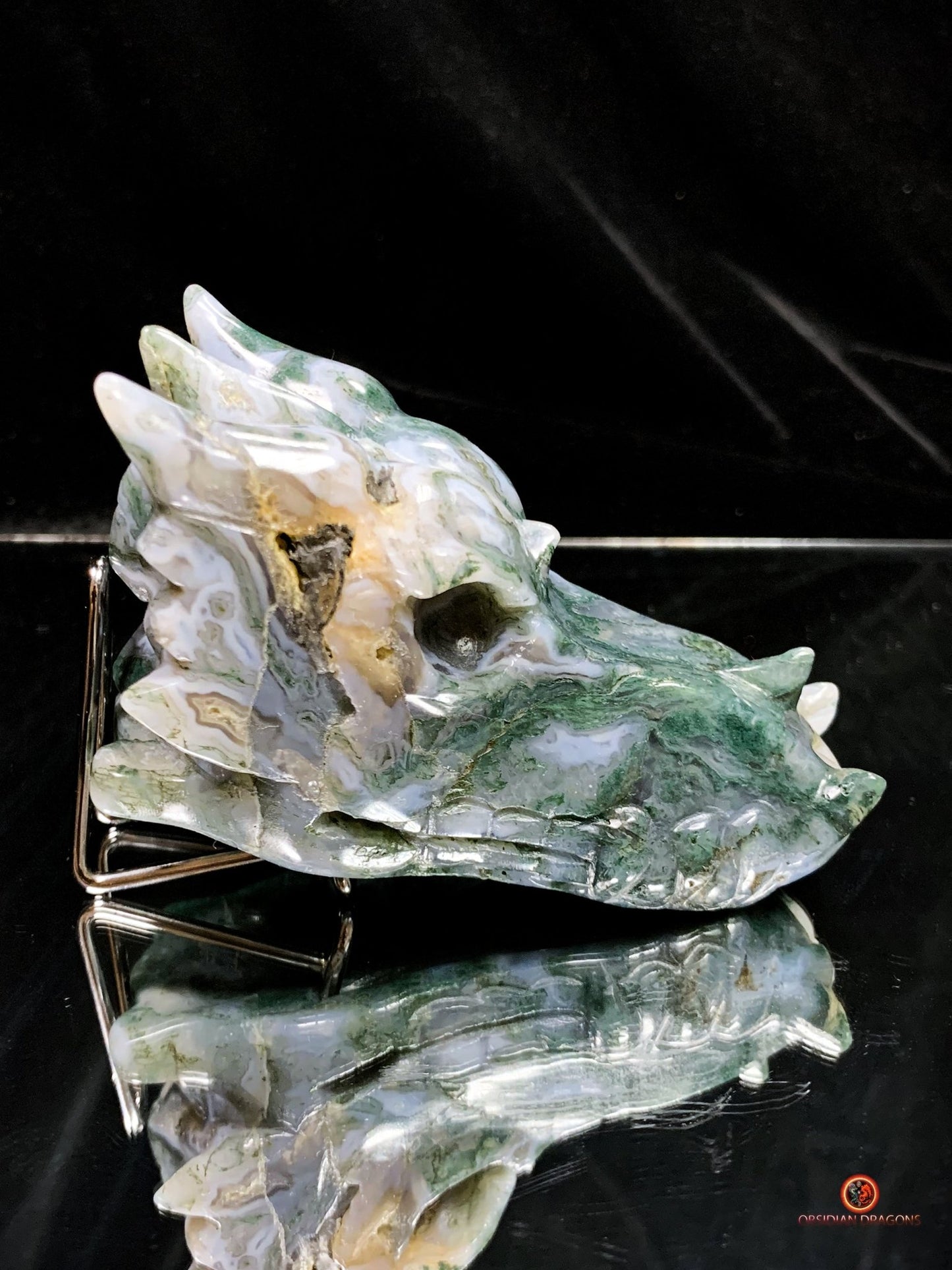 Crâne de Dragon en Agate Mousse - Puissance et Harmonie | obsidian dragons
