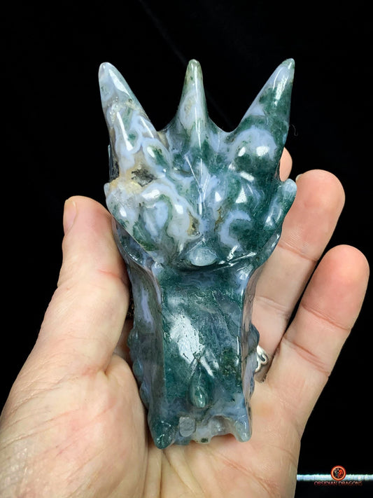 Crâne de Dragon en Agate Mousse - Puissance et Harmonie | obsidian dragons